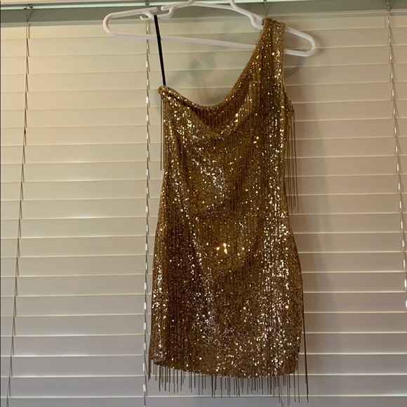 bebe Dresses & Skirts - Bebe Sequin Dress with gold chains!
